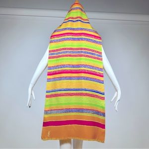 80’s YSL Silk Shawl Scarf Long Rectangular Multicolored Yellow Green 18" x 50"